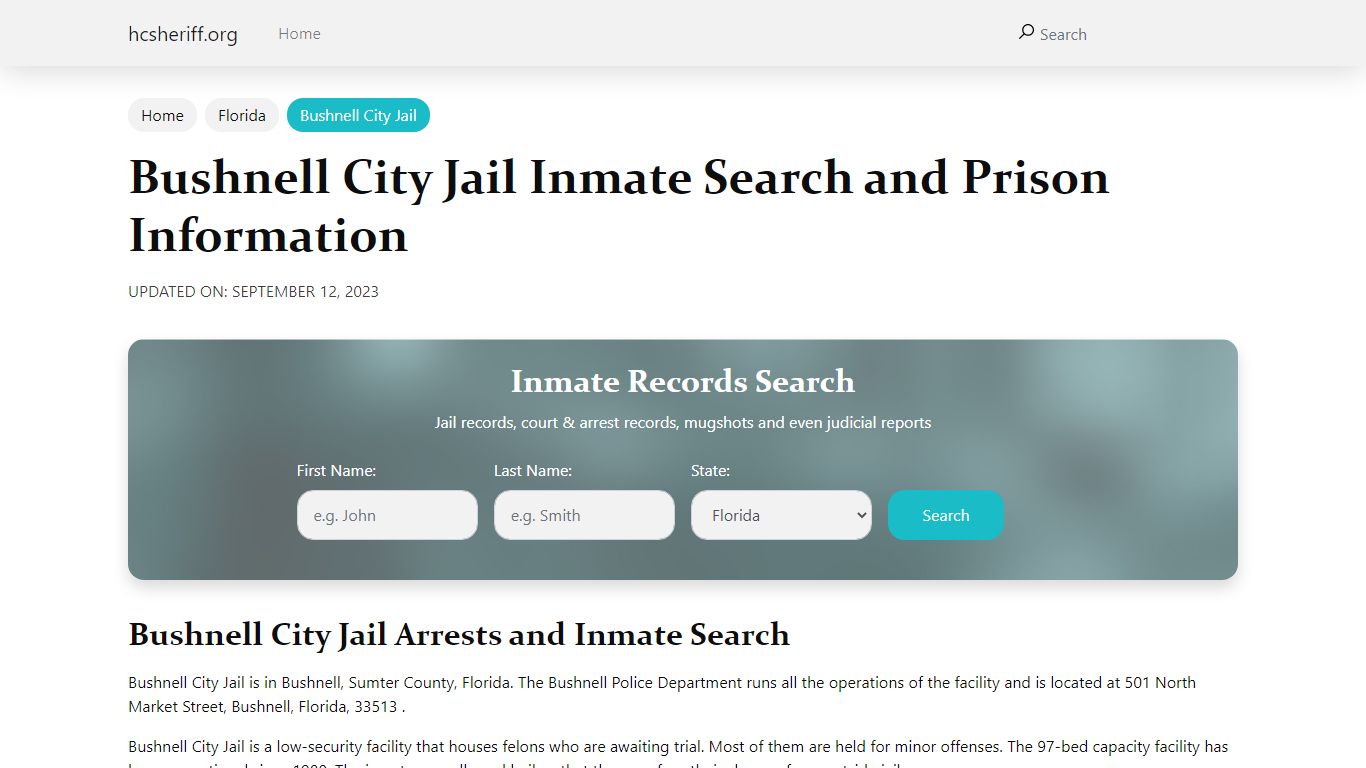Bushnell City Jail Inmate Search and Prison Information